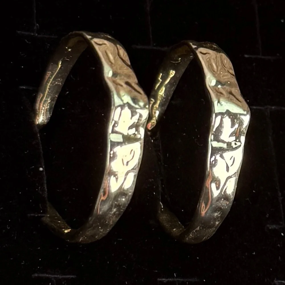 Vintage, elegant, weighted, hammered, goldtone, hoop pierced earrings